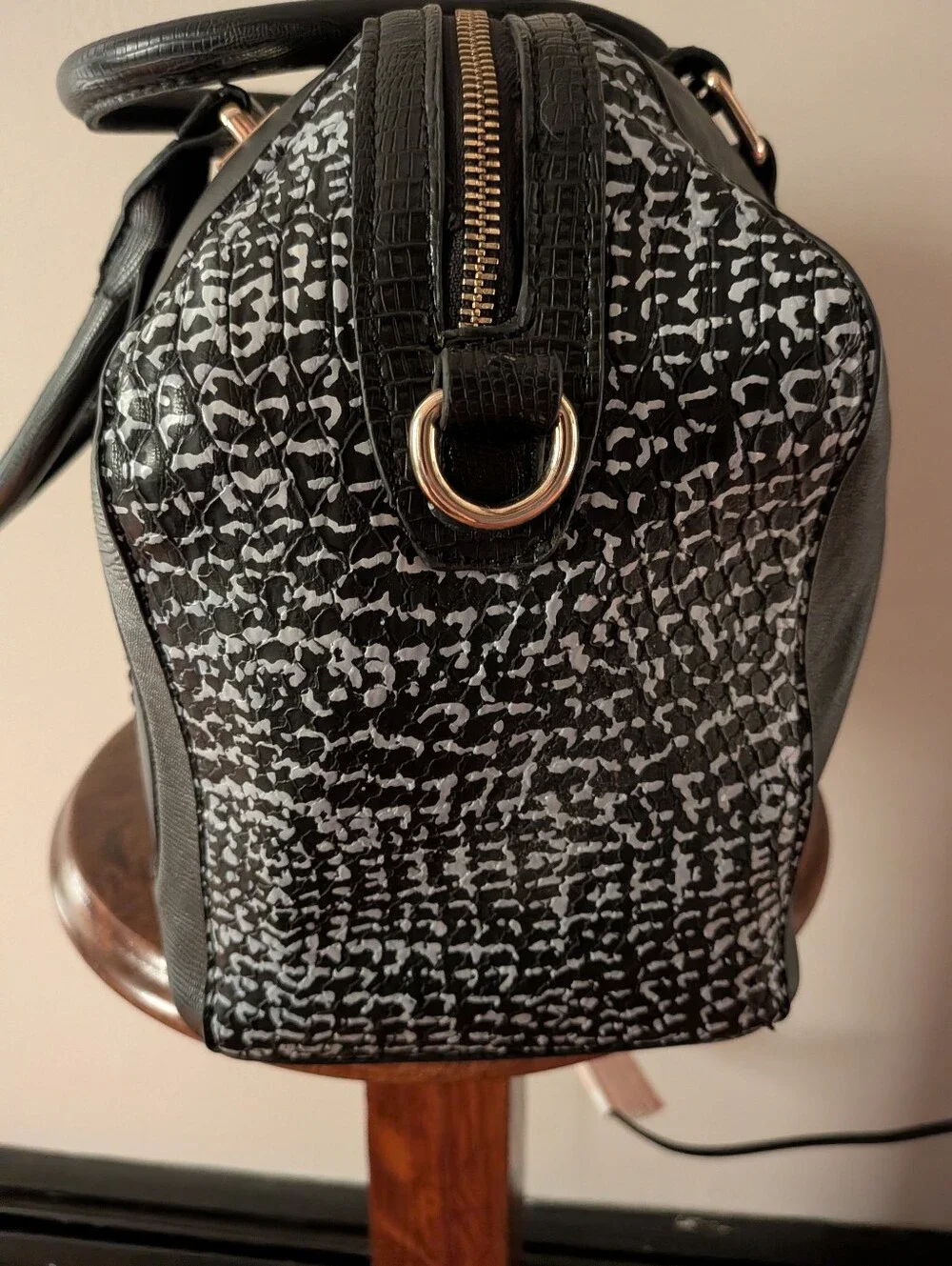 MMS Black Faux Leather Purse with White Print on the sides